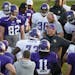 Vikings head coach Mike Zimmer talks with his team during NFL camp at Minnesota State University , Mankato Monday July 28, 2014 in Mankato, MN . ] Jer