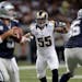 St. Louis Rams linebacker James Laurinaitis takes up his position during the second quarter of an NFL football game against the Dallas Cowboys Sunday,