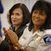 Minneapolis Mayor Betsy Hodges and Police Chief Janee Harteau applauded during a community engagement forum at the Macedonia Baptist Church in Minneap