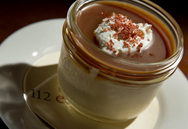 Pink Hawaiian sea salt is the finishing flourish on a caramel-capped butterscotch budino at 112 Eatery in downtown Minneapolis.