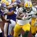 Packers running back Eddie Lacy (27) during a run in the fourth quarter. Green Bay beat Minnesota by a final score of 24-21.