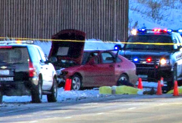The scene of a high speed car chase that ended in shots fired on Highway 212 in Eden Prairie on Thursday, February 7, 2014.