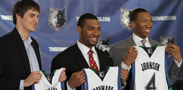 Nemanja Bjelica, left, was introduced with fellow draftees Lazar Hayward and Wesley Johnson in 2010.