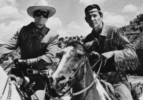 (Left to right) Clayton Moore stars as the Lone Ranger, and Jay Silverheels as his trusted Indian partner Tonto, in the television series "The Lone Ra