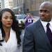 Adrian Peterson and his wife Ashley were greeted by fans and the media outside the Federal Court House in Minneapolis Friday afternoon. ] Adrian Peter