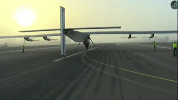 Solar plane begins round-the-world trip