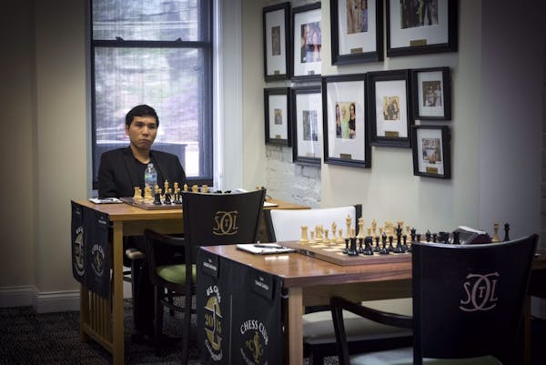 Wesley So sat at the board Friday before the start of the ninth round.