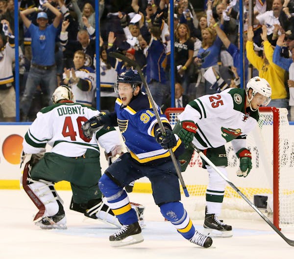 St. Louis Blues right wing Vladimir Tarasenko reacts after scoring his first of two goals in the first period.