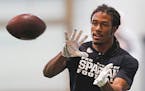 Cornerback Trae Waynes catches a ball during Michigan State NFL football pro day in East Lansing, Mich., Wednesday, March 18, 2015. (AP Photo/Paul San
