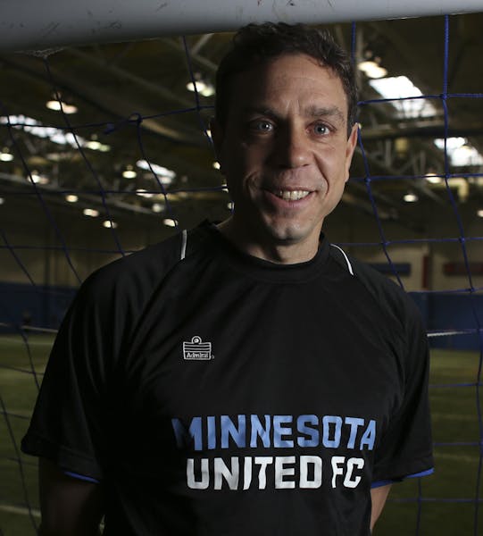 Head coach of Minnesota United Manny Lagos before practice at the indoor practice facility at National Sports Center in Blaine, Min., Wednesday, March
