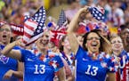 U.S. fans cheer on the team before the team's semifinal against Germany in the Women's World Cup soccer tournament, Tuesday, June 30, 2015, in Montrea