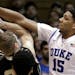 Jahlil Okafor used his oversized hands to reject Army’s Kyle Wilson. NBA scouts, however, question his defensive skills.