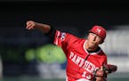 Lakeville North pitcher Brett Herber throws during the 3A state championship game against Chanhassen at Target Field in Minneapolis on Monday, June 15