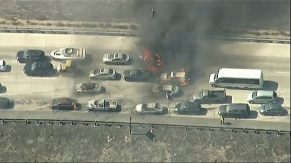 Fire engulfs cars on California freeway