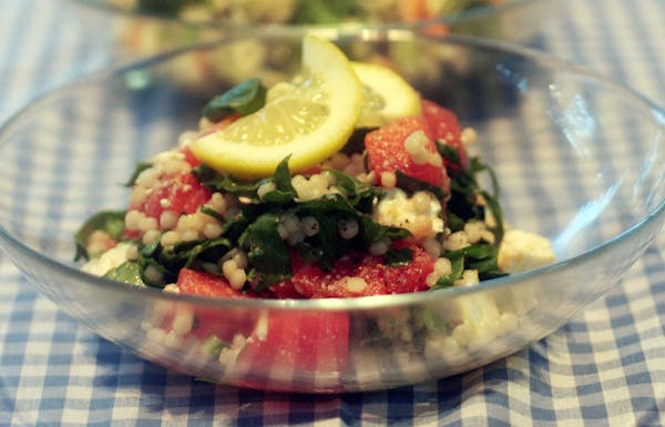 Israeli Couscous with Watermelon, Watercress and Feta.
