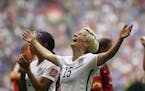 United States' Megan Rapinoe celebrates after the U.S. beat Japan 5-2 in the FIFA Women's World Cup soccer championship in Vancouver, British Columbia
