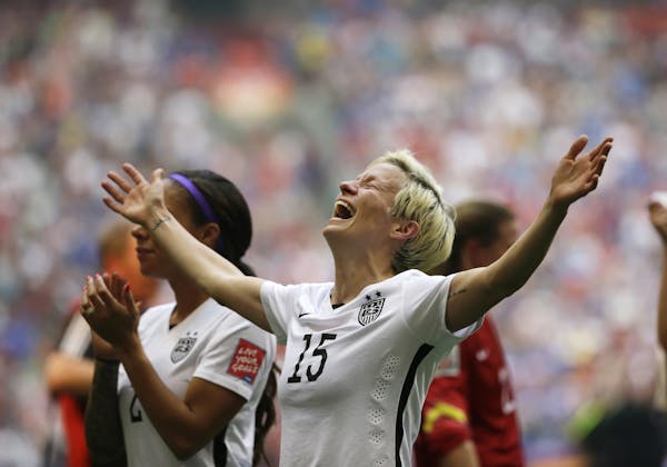 United States' Megan Rapinoe celebrates after the U.S. beat Japan 5-2 in the FIFA Women's World Cup soccer championship in Vancouver, British Columbia