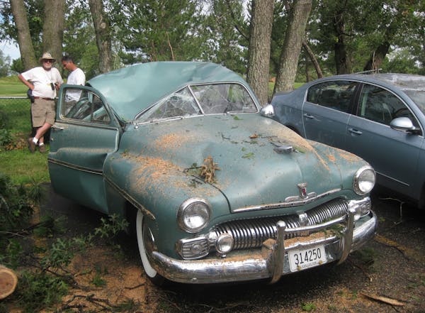At Cragun's Resort, trees fell on five classic cars owners had brought to a regional meet. One tree crushed the roof of a 1950 Mercury.