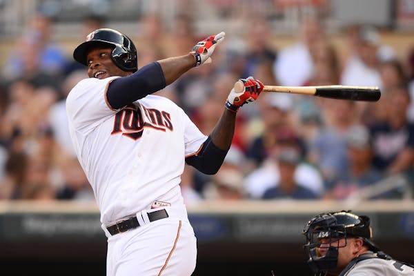 Twins designated hitter Miguel Sano hit a two-run homer in the bottom of the first against the Yankees on Friday night at Target Field.