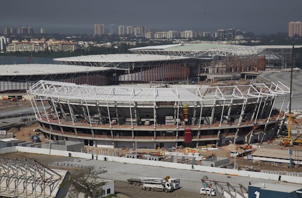 The Olympic Park that will host competitions during the 2016 Olympic Games is under construction in Rio de Janeiro, Brazil, in one of the city’s wea