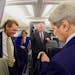 Sen.Amy Klobuchar on the State Department plane headed to Cuba with, from left, Sen. Jeff Flake of Arizon, Sen. Patrick Leahy of Vermont and Secretary