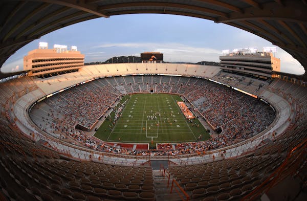 Fans fill Neyland Stadium for Tennessee football's open practice on Saturday, Aug. 15, 2015 in Knoxville, Tenn.. (Adam Lau/Knoxville News Sentinel via