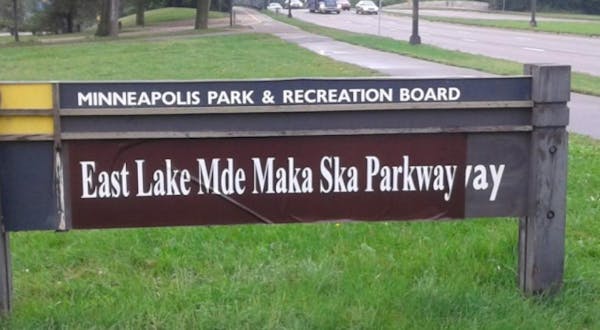 A half-dozen signs at Lake Calhoun recently got a temporary makeover with the Dakota name of Mde Maka Ska (White Earth Lake) in an unofficial overnigh