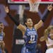 Lynx' Maya Moore (23) celebrates making a steal and game winning free throw against the Mercury during game 2 of the Western Conference Finals at Talk