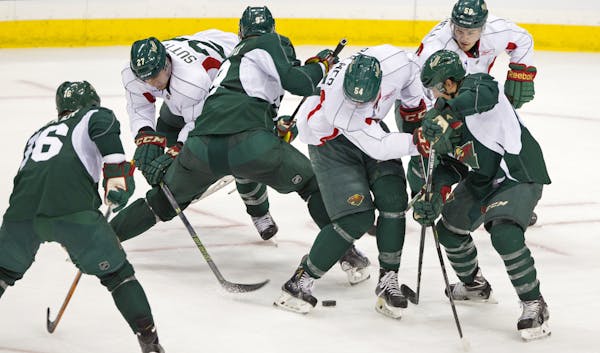 With long-awaited emphasis on special teams still days away, Wild veterans dug in for three-on-three jostling inside a faceoff circle on the first day