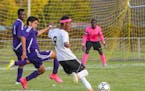Fridley sophomore Sharmake Nur fired a shot in a 2-0 victory over Brooklyn Center on Tuesday. Nur's shot missed the mark, but he scored his team's sec