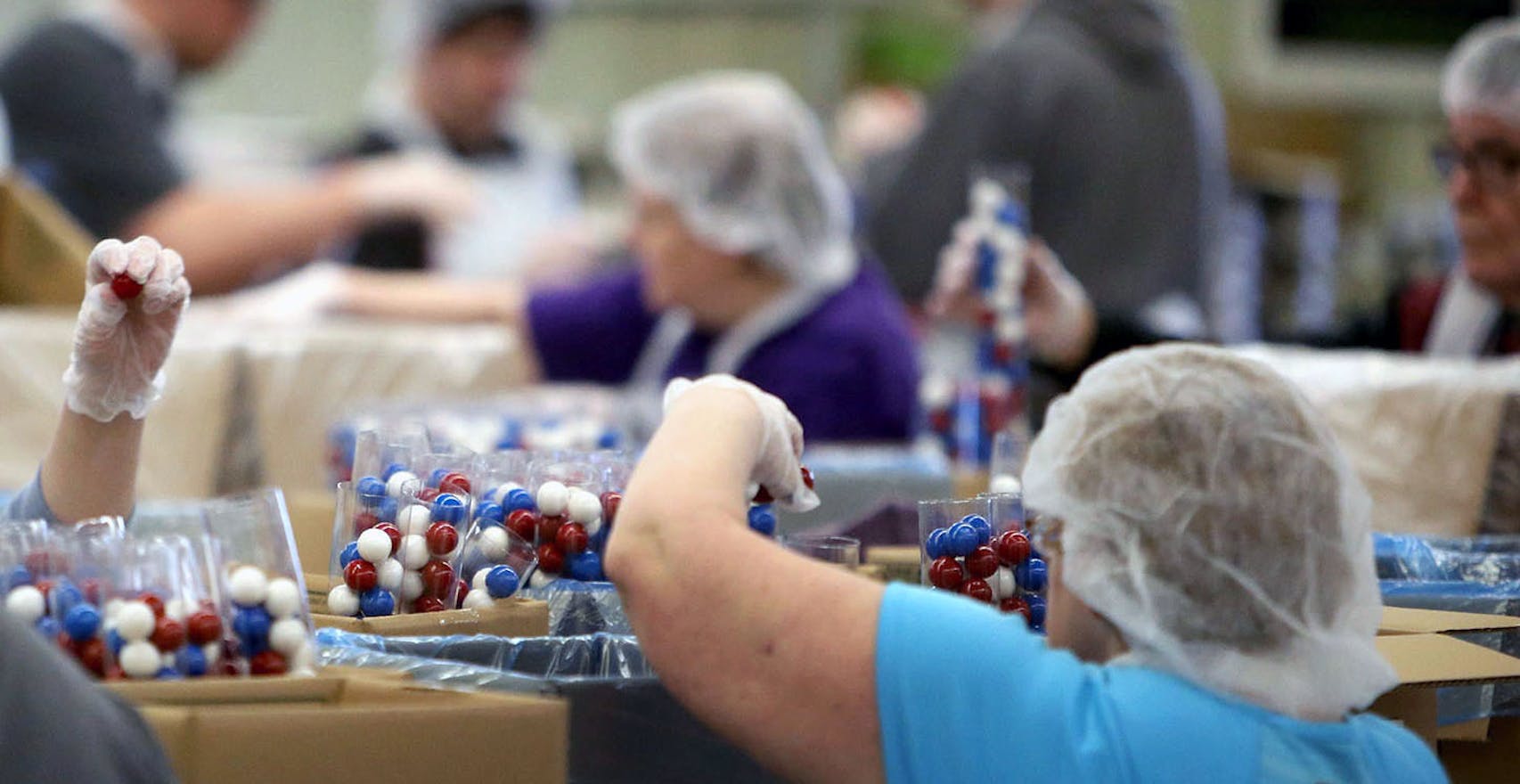 Employees filled tubes with colored gumballs at a sheltered workshop in Fairmont, Minn., where their pay is based on speed and productivity. Workers at state-subsidized sheltered workshops in Minnesota made an average of $4.05 an hour last year.