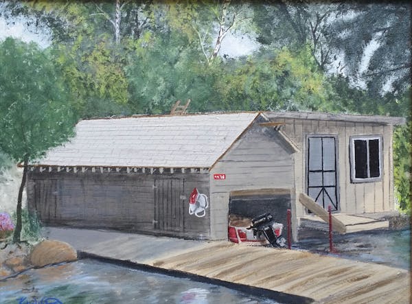 The cabin sold and the boathouse torn down, the author recalled the special place with a painting.