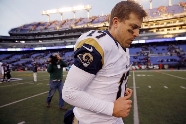 Rams quarterback Case Keenum ran off the field after the Ravens defeated the Rams 16-13 on Sunday. Keenum was allowed to stay in the game after hittin