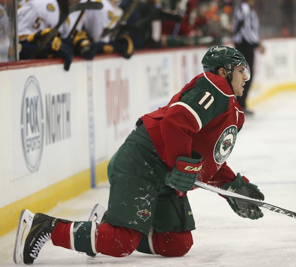 Wild left wing Zach Parise suffered a knee injury in a Nov. 5 game against Nashville. He was limited by the injury when he took part in Saturday’s m