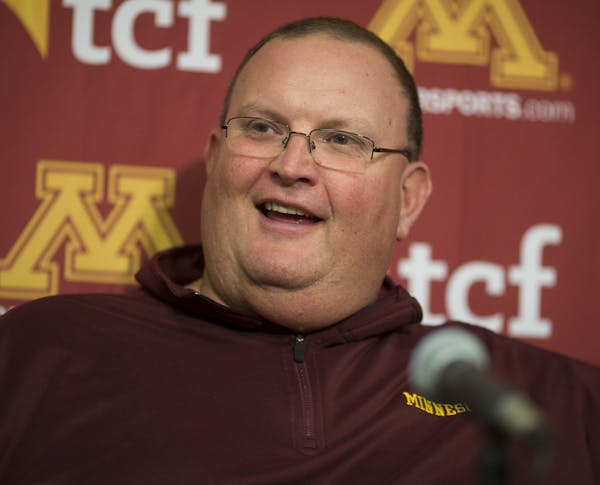Interim coach Tracy Claeys during a press conference at the University of Minnesota in Minneapolis, Minn., on Wednesday, October 28, 2015. ] RENEE JON