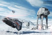 Rebel snowspeeders take on imperial AT-AT walkers on the ice planet Hoth in "Star Wars: Battlefront."