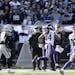 Minnesota Vikings wide receiver Cordarrelle Patterson (84) returns a kickoff for a touchdown against the Oakland Raiders during the first half of an N