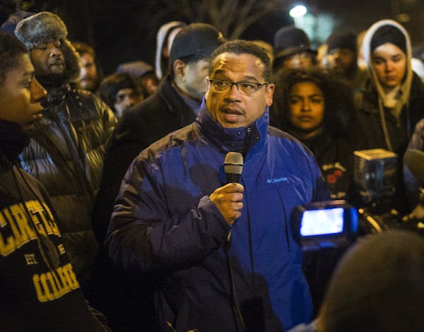 Congressman Keith Ellison encouraged protesters, who demanded answers over the death of Jamar Clark, to remain peaceful when he spoke Nov. 19 outside 