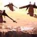 Republic gunships and assault ships over Geonosis in “Star Wars: Episode II - Attack of the Clones.”