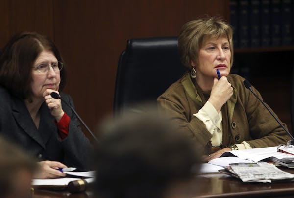 Minnesota Senator Kathy Sheran, right, and House member Tina Liebling, left, of the House Health and Human Services Policy Committee and Senate Health
