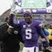 Minnesota Vikings quarterback Teddy Bridgewater (5) acknowledges the fans after an NFL football game against the Chicago Bears, Sunday, Dec. 20, 2015,