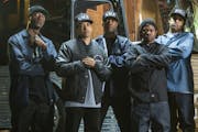 A strong cast conjures the power of 1980s gangsta rap crew N.W.A., with O'Shea Jackson Jr. (right) as his dad, Ice Cube.