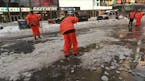 Snow cleanup underway in Times Square