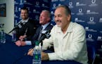 Colts coach Chuck Pagano spoke after the announcement of his contract extension as owner Jim Irsay, center, and General Manager Ryan Grigson looked on