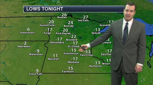Evening forecast: Low of minus-7; strong wind adds to bitter cold