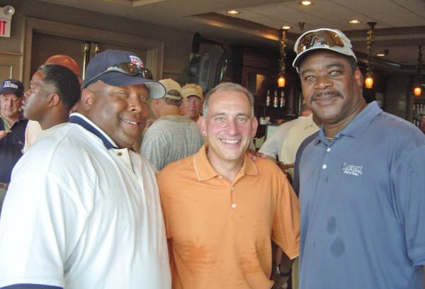 In this photo, Kirby Puckett, Joe Reis, Eddie Murray -- following the Trent Tucker Celebrity Golf Tournament at Rush Creek. in 2005.
