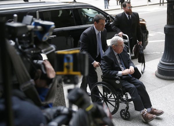 Former House Speaker Dennis Hastert arrives at the federal courthouse Wednesday, April 27, 2016, in Chicago, for his sentencing on federal banking cha