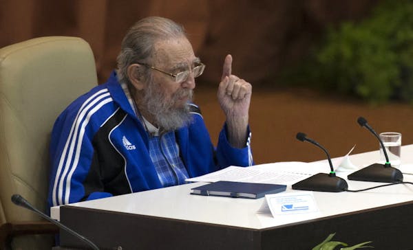Fidel Castro addresses delegates on the last day of the 7th Cuban Communist Party Congress in Havana, Cuba, Tuesday, April 19, 2016.