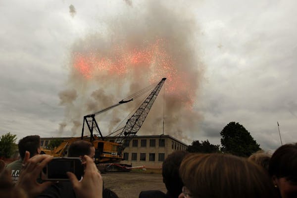 Fireworks were shot from the roof of the former Twin Cities Army Ammunition Plant (TCAAP) in Arden Hills during a ground-breaking ceremony in 2013 for