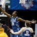 Minnesota Lynx center Sylvia Fowles (34) blocked a layup attempt by Indiana Fever guard Erica Wheeler (17) early in the first quarter Friday.